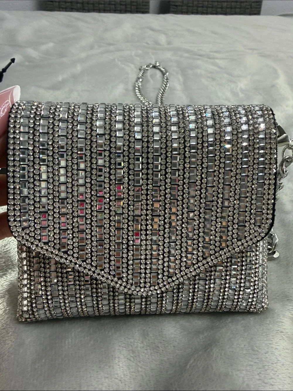 Crystal Embellished Silver Crossbody Bag
